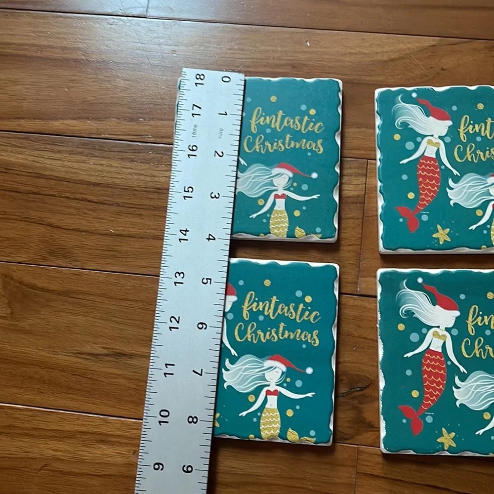 Ceramic mermaid drink coasters - set of 4